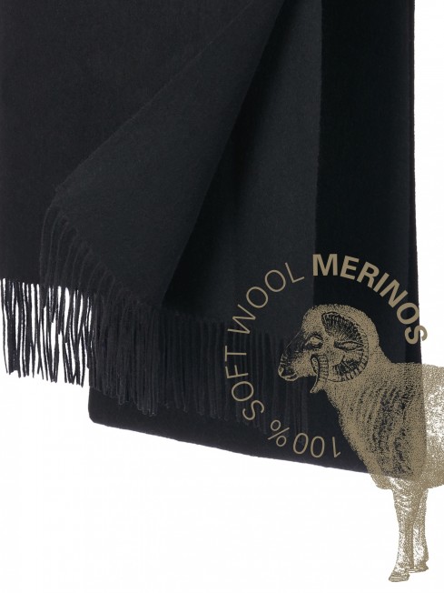 DALIBURGH-NOIR, длиный ШАРФ из мягчайшей шерсти MERINOS из пряжи средней тяжести, однотонная коллекционная линия UNITON-PLURALISM (Много-гранности) FTQ.W220_5100222.09/NOIR